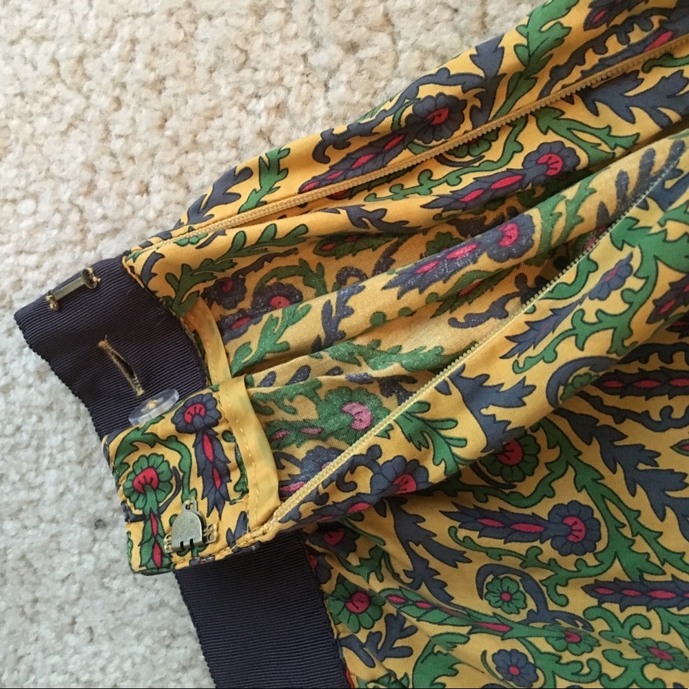 L.L. Bean Yellow Floral A-Line Skirt with Green and Purple Accents - Picture 2 of 4